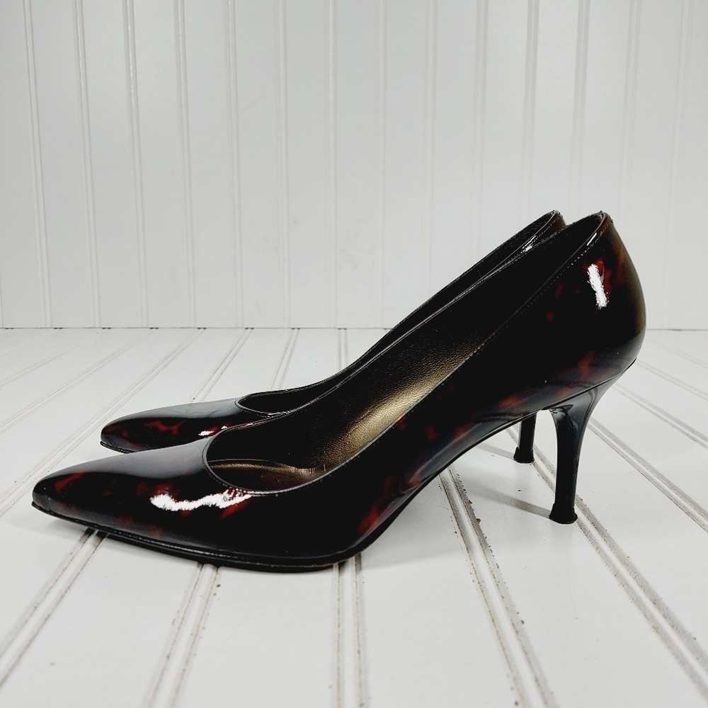 Stuart Weitzman Black Brown Red Patent Pointed Toe Slip On Heels E1015